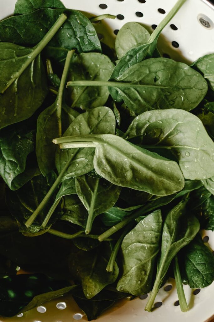 spinach in a colander