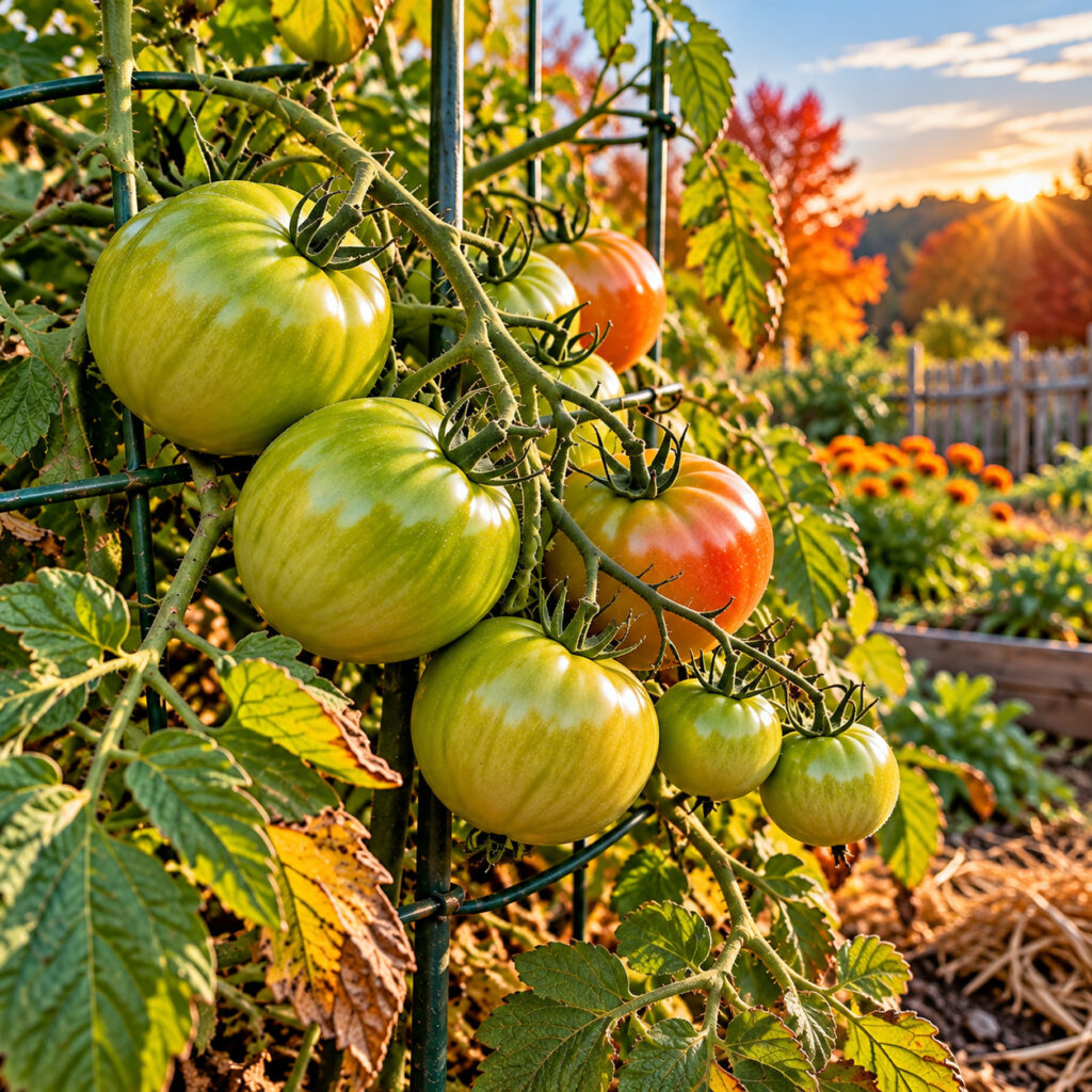 sunset tomatoes in the autumn garden
