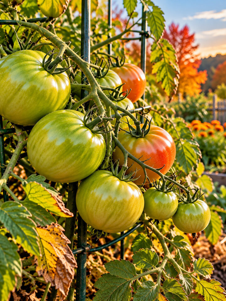sunset tomatoes in the autumn garden